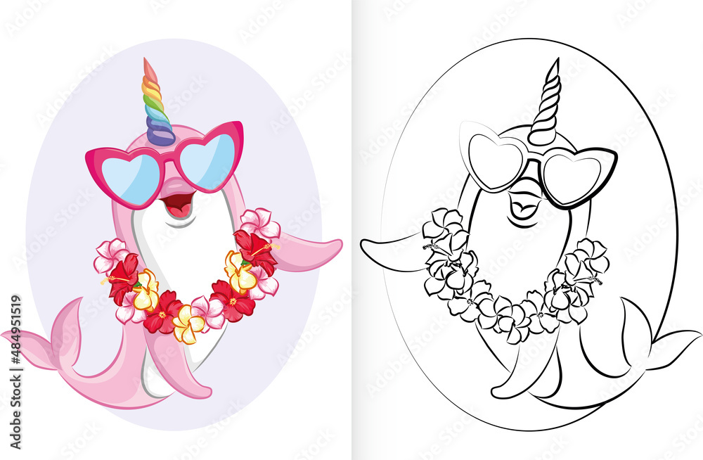 Narwhal Coloring Page for Kids Stock Vector | Adobe Stock