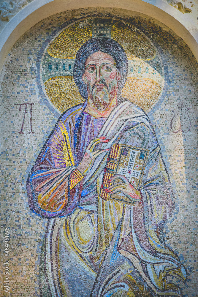 Mosaic on the wall of the male cave monastery