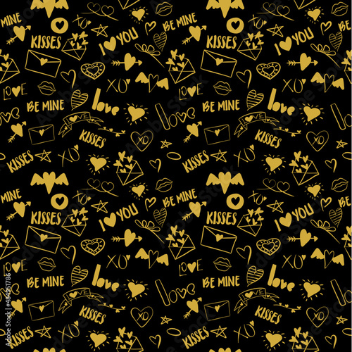 Vector seamless love symbol pattern, with stylish hearts and word 