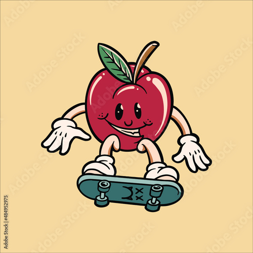 apple skater cartoon vector design