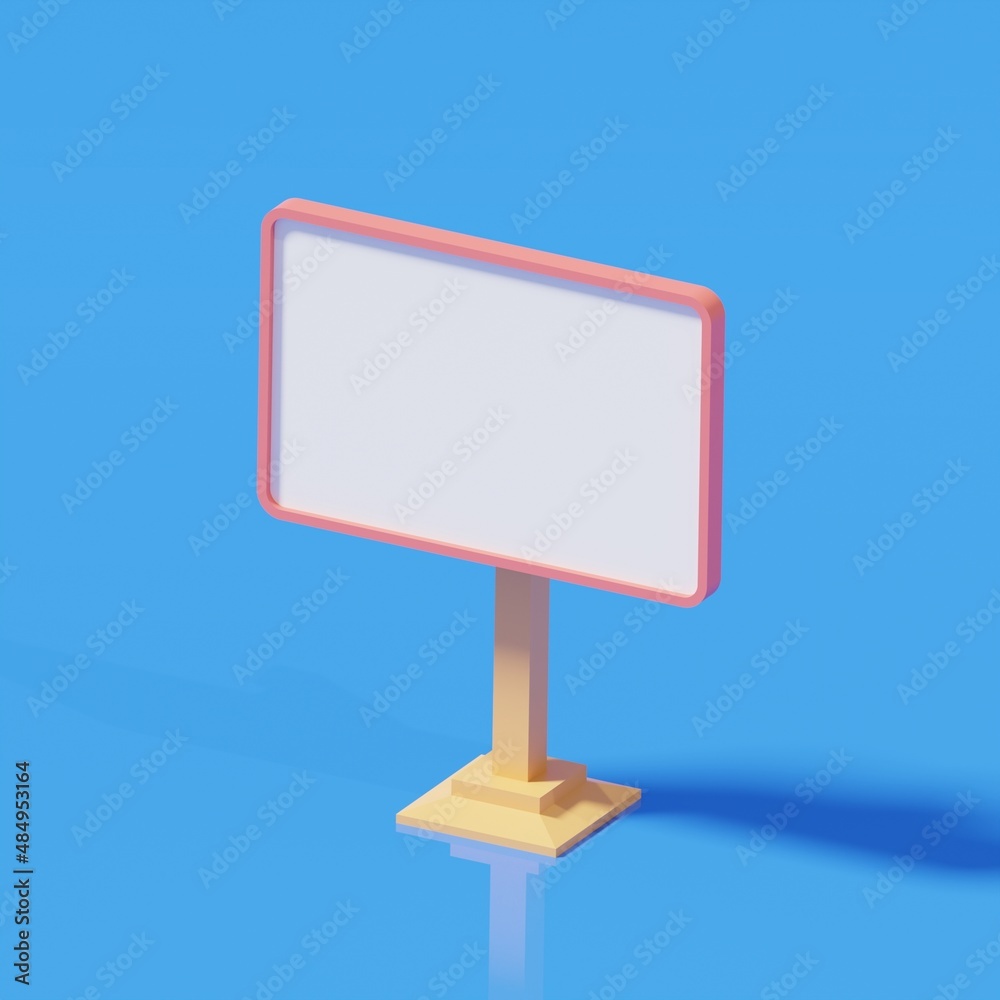 3d illustration of whiteboard with wooden pole on blue background. 3d rendering. 3d illustration of whiteboard with wooden pole on blue background. 3d rendering.