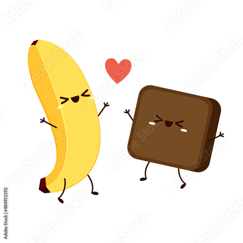 Banana and Chocolate cartoon vector. Dessert vector.