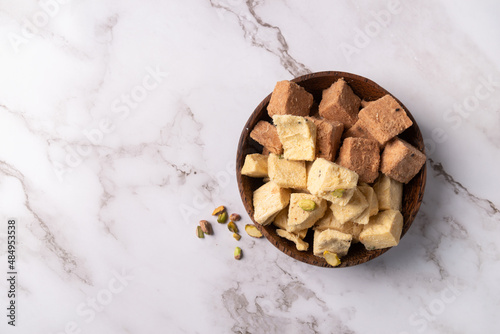 soan papdi, son rolls, patisa on marble background