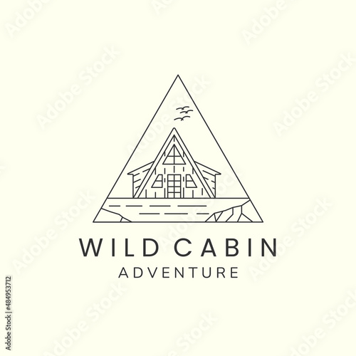 wild cabin simple line art emblem logo template vector design