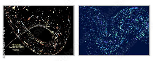 Multicolored paint splashes, smears, dust particles and debris are carried by the wind. A set of two templates. Design template for the design of banners, posters, booklets, covers, magazines. EPS 10