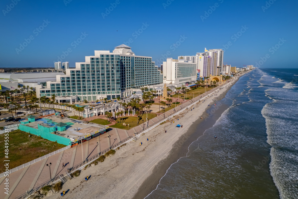 Aerial view from a drone of the Daytona Beach shoreline
