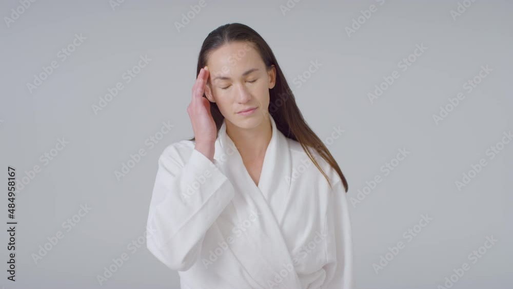 Wide Shot of Woman With Headache taking Tablets Wide Shot of Woman With Headache taking Tablets
