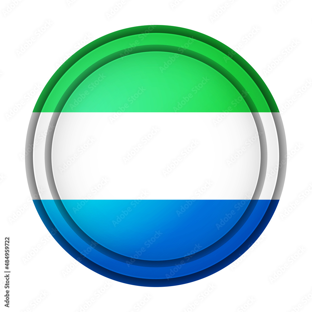 Glass light ball with flag of Sierra Leone. Round sphere, template icon. National symbol. Glossy realistic ball, 3D abstract vector illustration highlighted on a white background. Big bubble