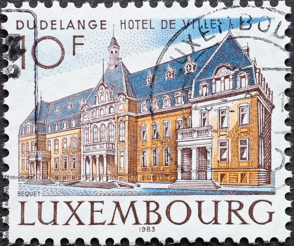 Luxembourg - circa 1983 : a postage stamp from Luxembourg, showing the hotel of the Dudelange site