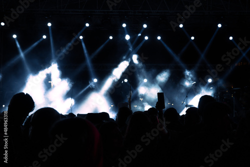 Spotlight on stage. Concert background with foggy effect on the stage.