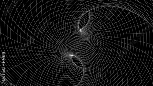 Abstract tunnel. 3D wireframe vector wormhole or vortex. Grid vector illustration.
