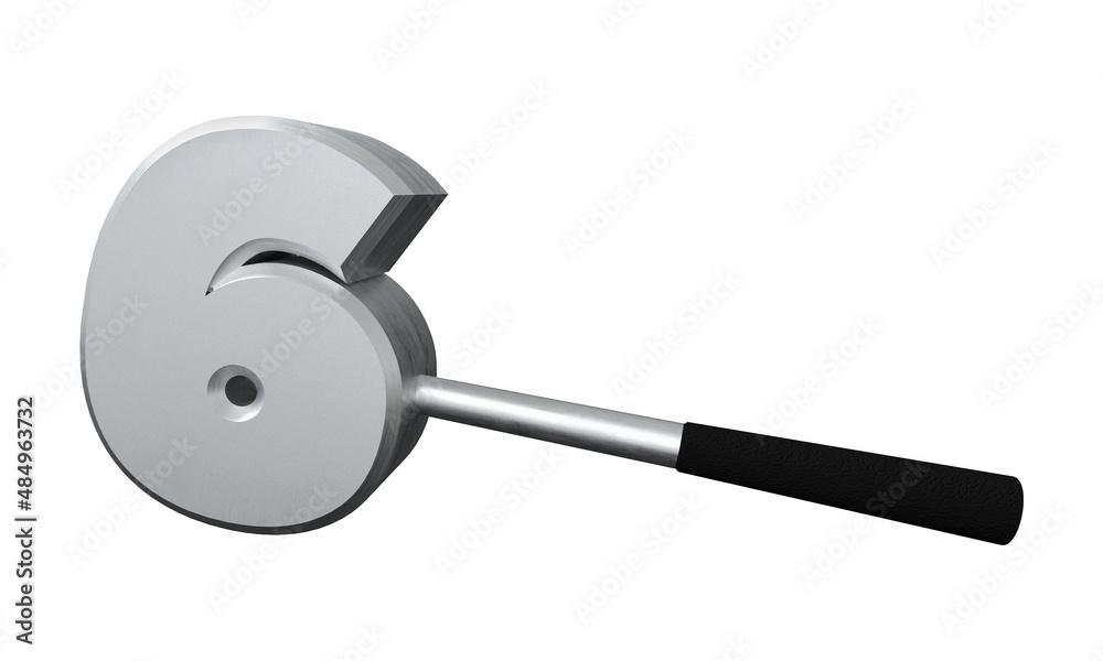 6 3D, Number Six Hammer 3D. Shinny Hammer on white background. 3d illustration. 3d illustration