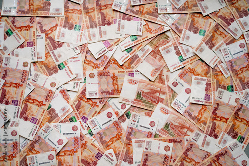 bills money lie on the table Russian five thousand rubles a lot of money russia