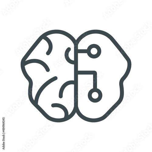 Human brain with two halves. Living brain organ and artificial intelligence