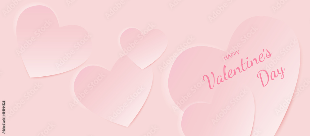 Happy Valentines Day background or banner with 3D hearts.Pink hearts geometric abstract background.Realistis 3D hearts design template