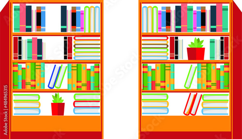 Vector illustration of bookshelf. Vector shelf with books.bookshelf with books.books on shelf.Flat Design Bookshelf Graphic Vector Illustration