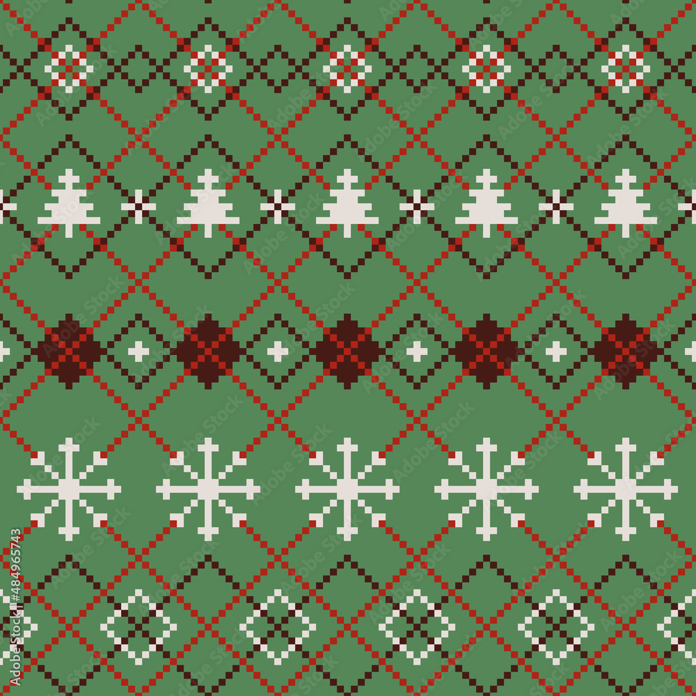 Vector green ugly Christmas jumper seamless pattern background. Ideal for Christmas gifts and decorations. Perfect for fabric, wallpaper, wrapping, scrapbooking and stationery. Surface pattern design.