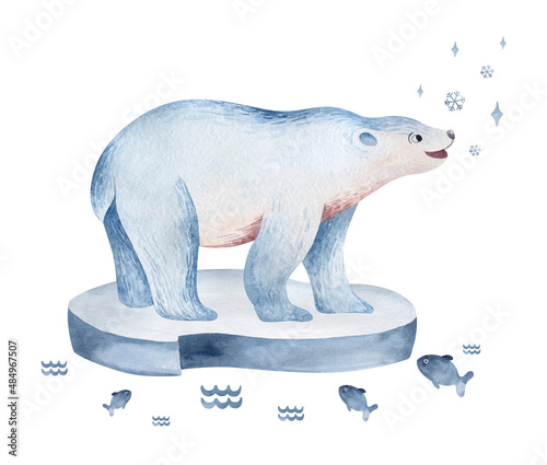 Set of arctic animals. Northern wild animals. Watercolor illustration. For children s books  postcards  stickers  sublimation.