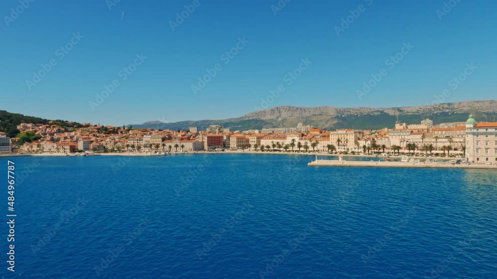 City of Split, Croatia, Europe. View from the ship on the sea leaving the port . City of Split, Croatia, Europe. View from the ship on the sea leaving the port .