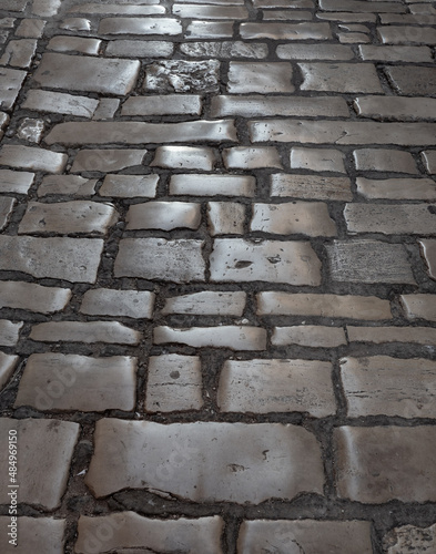 The anchient pavement with paving stone in Europe photo