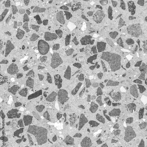 Cool seamless terrazzo flooring or marble monochrome old texture. Polished wall stone pattern beautiful for background. White and grey, grayscale backdrop with copy space, add text and etc.	