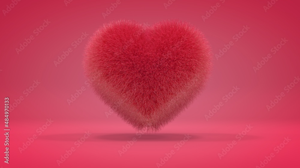 3d rendering of a big, fluffy, red heart. The heart is covered with hair. Illustration for Valentine's Day, for postcards and other compositions. 3d rendering of a big, fluffy, red heart. The heart is covered with hair. Illustration for Valentine's Day, for postcards and other compositions.