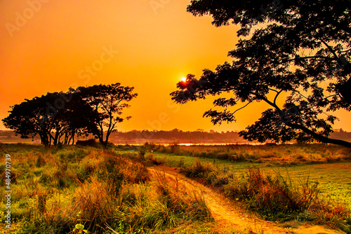 Colorful dramatic sunset in winter. This image has been captured by me on January 17, 2022, from Bangladesh, South Asia