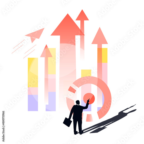 The concept of increasing the budget. Money market growth up, economic inflation, financial income. Investment arrow up. Vector graphics