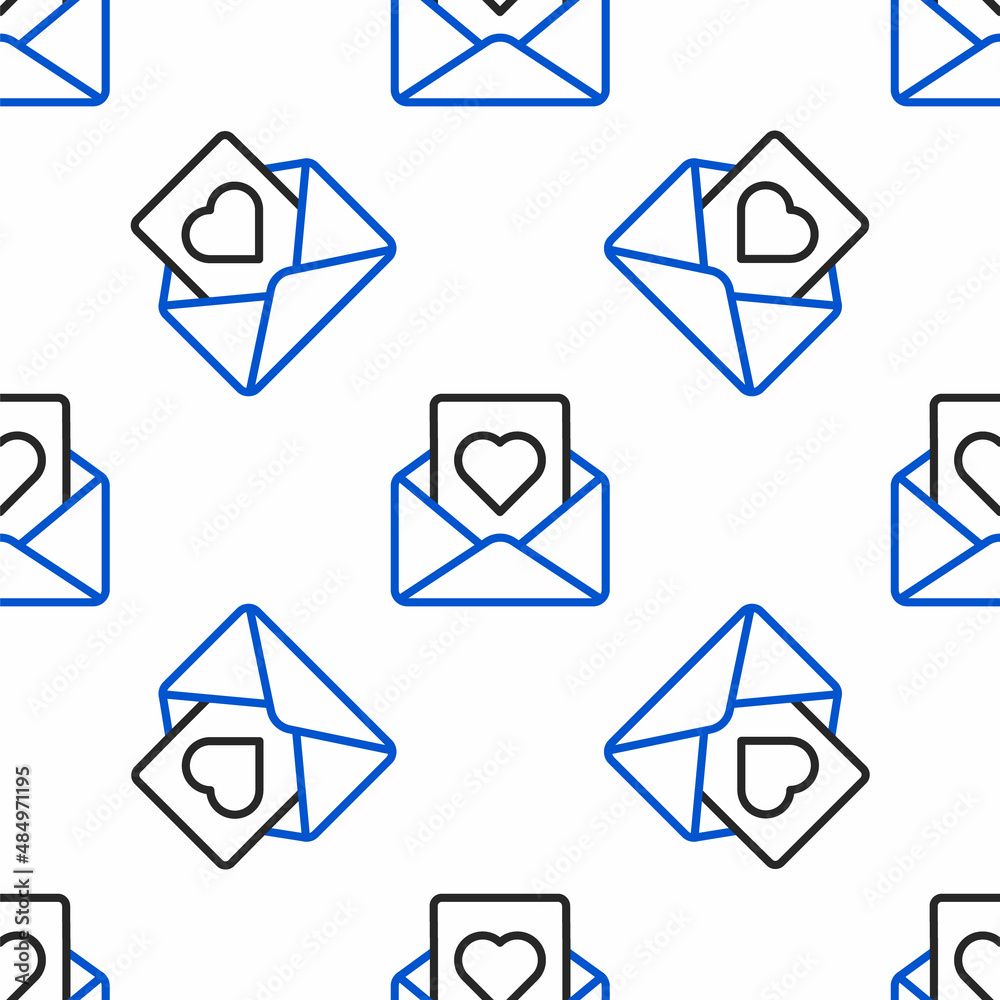 Line Envelope with Valentine heart icon isolated seamless pattern on white background. Message love. Letter love and romance. Colorful outline concept. Vector Line Envelope with Valentine heart icon isolated seamless pattern on white background. Message love. Letter love and romance. Colorful outline concept. Vector