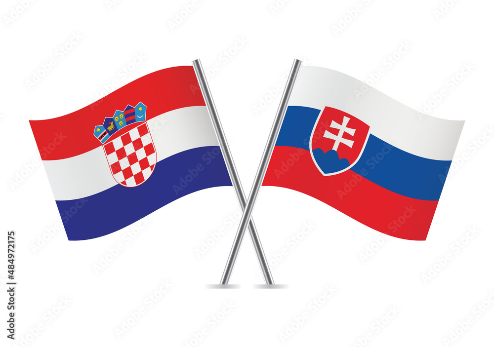 Croatia and Slovakia crossed flags. Croatian and Slovak flags, isolated on white background. Vector icon set. Vector illustration. Croatia and Slovakia crossed flags. Croatian and Slovak flags, isolated on white background. Vector icon set. Vector illustration.