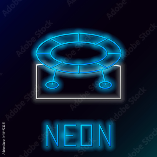 Glowing neon line Jumping trampoline icon isolated on black background. Colorful outline concept. Vector