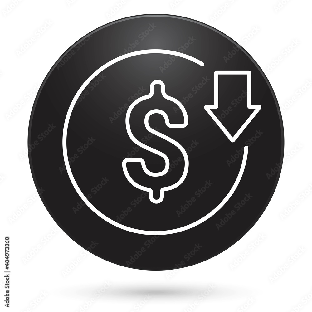 Cost reduction icon, black circle button, vector illustration. Cost reduction icon, black circle button, vector illustration.