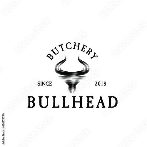 Bullhead butchery logo. Dual tone bull head silhouette. Barbeque logo