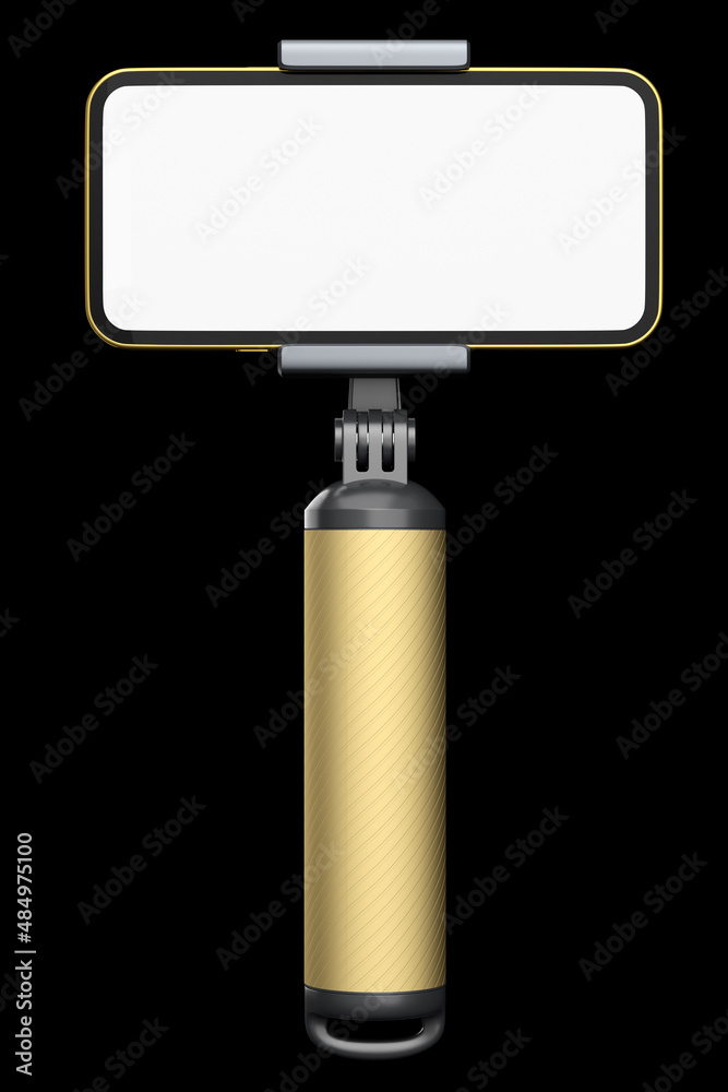Realistic smartphone with blank white screen and selfie stick isolated on black Realistic smartphone with blank white screen and selfie stick isolated on black
