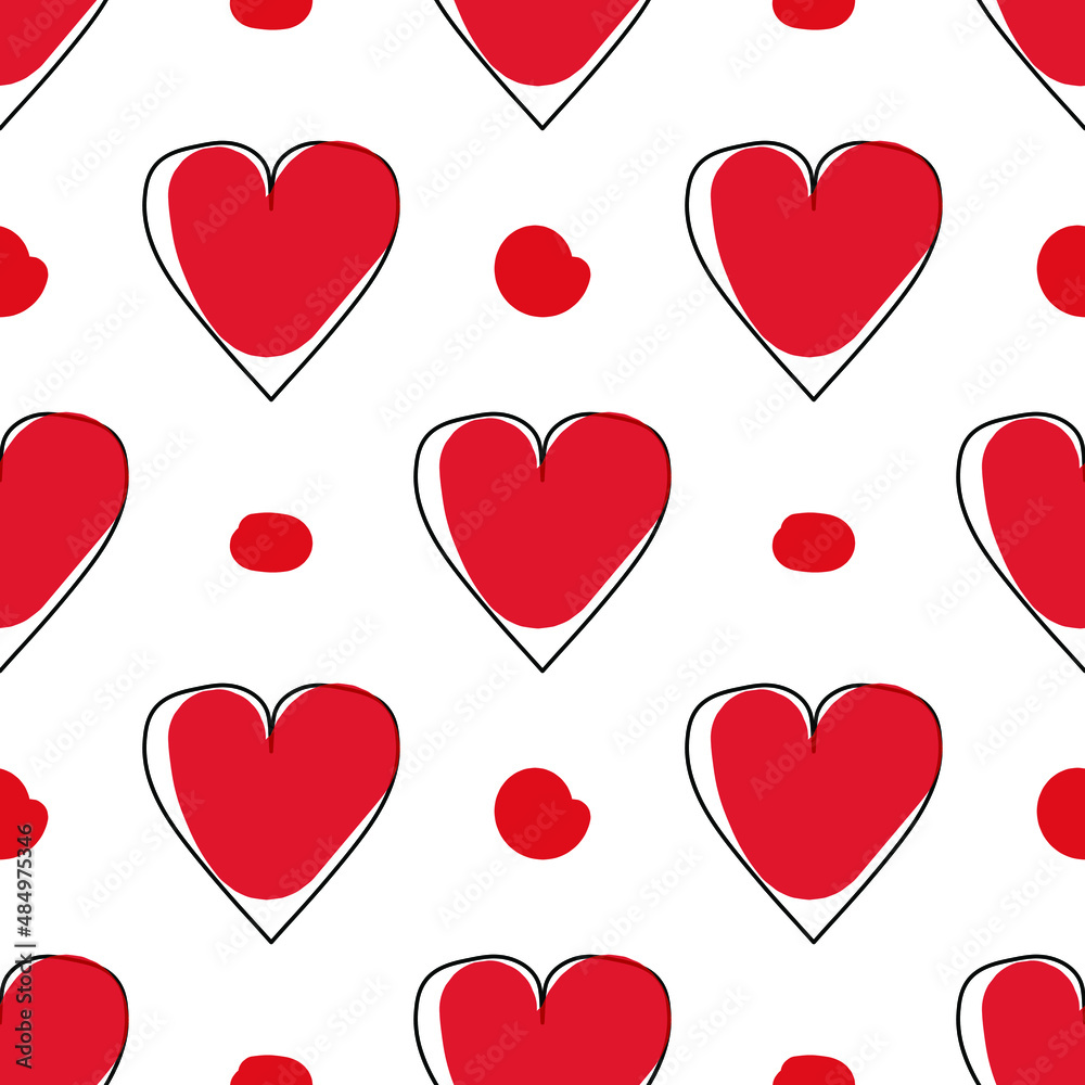 Pattern with red hearts on white background. Valentine's day pattern.