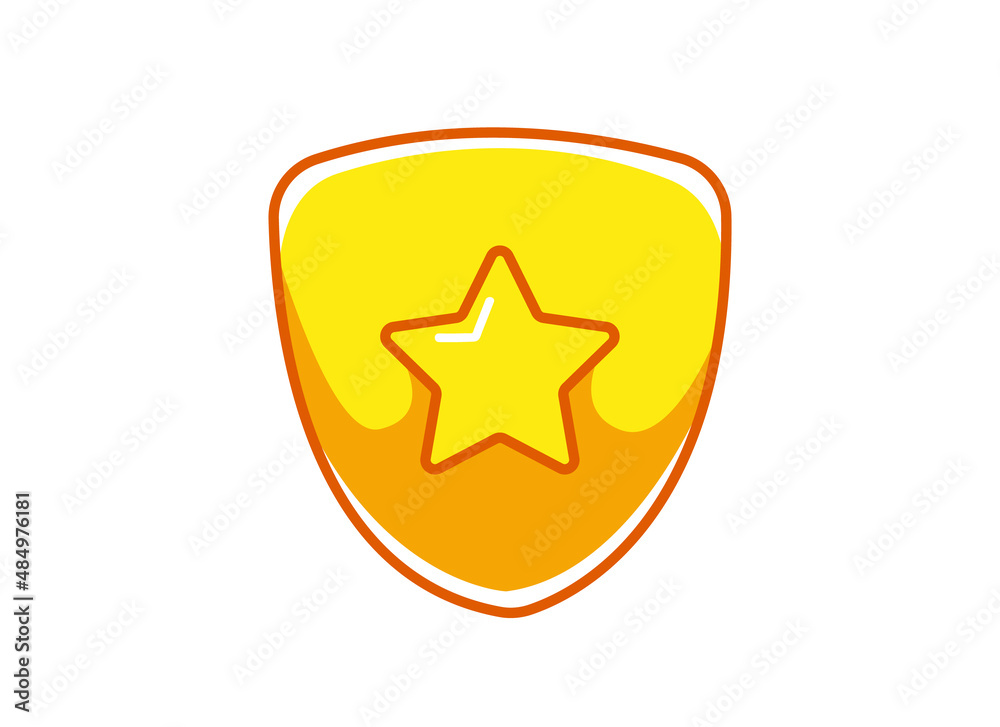 Cute police sheriff gold badge with star. Vector illustration in cartoon childish style. Isolated funny clipart on white background. cute print. Cute police sheriff gold badge with star. Vector illustration in cartoon childish style. Isolated funny clipart on white background. cute print.