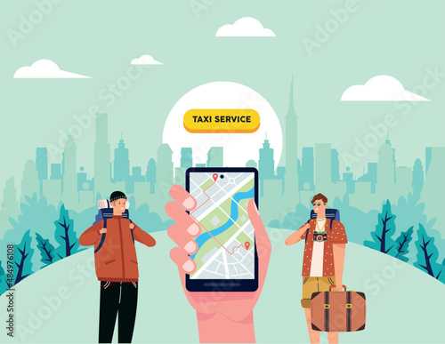smartphone and tourist taxi app