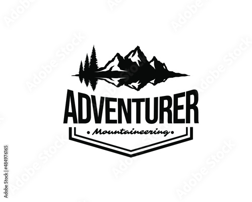 adventure himalaya mountain logo. Silhouette of mountain with reflection in water