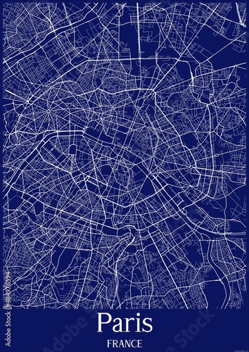 Dark Blue map of Paris France.