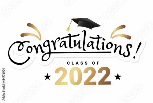 Congratulations graduates class of 2022 typography design. Graduation ceremony vector illustration