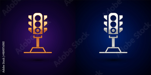 Gold and silver Traffic light icon isolated on black background. Vector