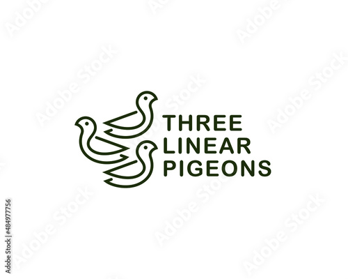three pigeons logo. Outline pigeons silhouette logo design