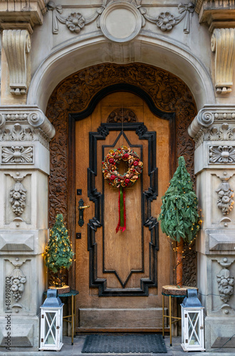 Christmas wreath and beautiful vintage door