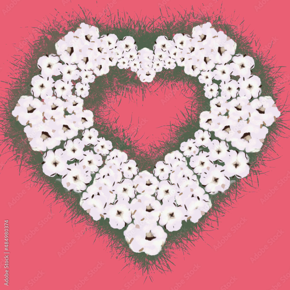 heart of coton flowers,flowers of coton heart,wreath of heart,red berries ,forest grass,meadow grass,heart,graphics linear heart,rays of the heart,valentine's day,lovers,leopard coloring,leopard print