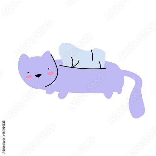Isolated illustration packaging for napkins in the form of a soft toy. Cute teddy cat. Napkins of figure skaters on ice. A simple minimalistic illustration in a flat style.