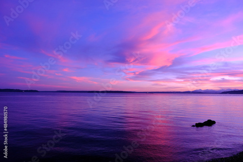 Sunset from Alki Beach, Seattle photo