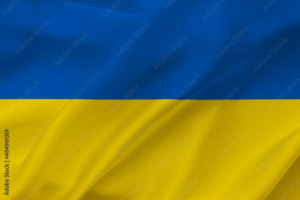 Ukraine flag on waving silk background. National flag with yellow and blue colors. Fabric texture. Ukraine flag on waving silk background. National flag with yellow and blue colors. Fabric texture.