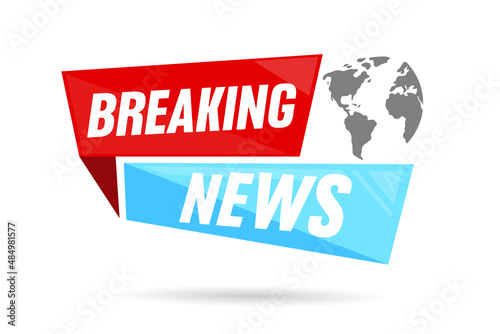 Flat Design breaking news Isolated vector icon. Sign of main news on white background. Breaking news headline minimalistic logo or design element. Can be used for website or for print. 