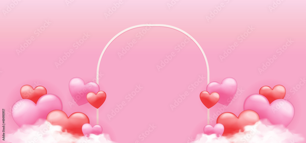 Valentine is day background with beauty red and pink heart and white cloud. 