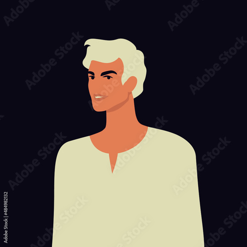 Blond man on dark background. Flat portrait in half-turn. Avatar for social network.
